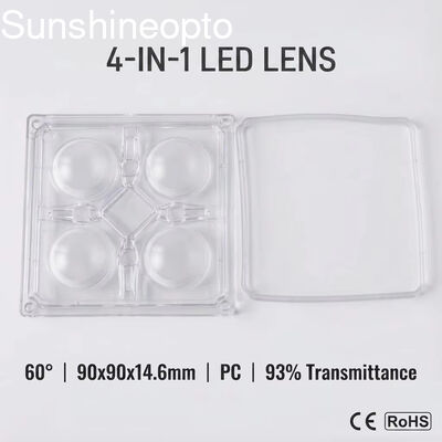 عدسة LED بصرية مقاس 90 × 90 مم بزاوية شعاع 60 درجة للأضواء الصناعية العالية